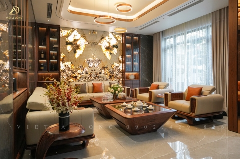 Thi công nội thất biệt thự gỗ óc chó tại Bắc Từ Liêm, Hà Nội - Anh Thủy 